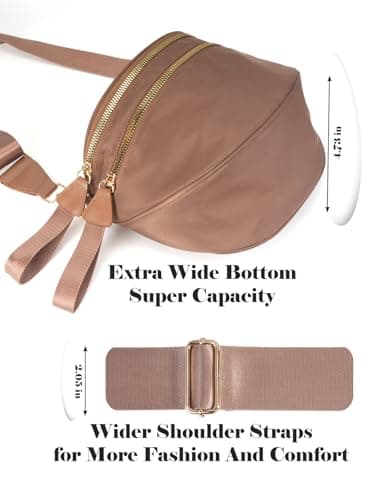 Pure Colour Crossbody Bag Bum Bag for Women,Spacious Purse Fanny Packs Belt Bag,Oversized Bum Bag, Colour Bum Bag-Coffee, 11.0 Inches X 8.6 Inches X 4.5 Inches, Casual — view 5