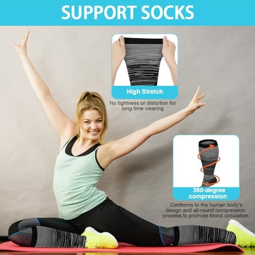 AOOWU Plus Size Compression Socks for Men and Women, 1 Pair Wide Calf Graduated Compression Stockings, Extra Large Knee High Stockings for Support Travel Running Pregnancy Edema Nurses, 20-30 mmHg — view 6