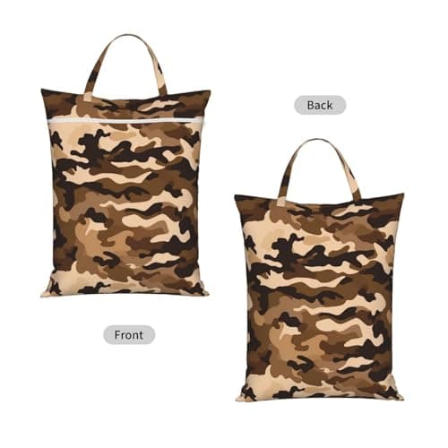 Brown Camouflage Travel Laundry Bag With Handle, 1 Pc Large Waterproof Dirty Clothes Bags With Zipper, Foldable Swimsuit Workout Bag Washable Wet Clothes Storage Organizer For Dorm — view 2