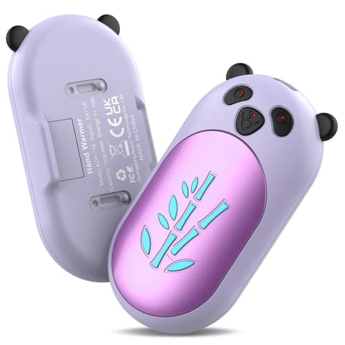 Enituo Hand Warmers Rechargeable 2 Pack, 3 Levels Heating 6000mAh Portable Electric Handwarmers, Cute Panda Pocket Heater Xmas Warm Gifts for Golf Hunting Hiking Camping Outdoor Activities - Purple — view 2