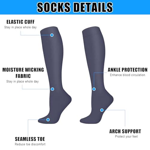 Risipu Compression Socks for Women & Men – 6 Pairs Graduated Pressure Flight Socks 20-30 mmHg, Comfortable Breathable Sports & Travel Support, Circulation & Varicose Veins Relief (Pink Set, L/XL) — view 5