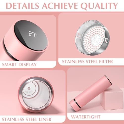 Homealexa 500ml Coffee Cups Travel Mugs, Pink Water Bottle Vacuum Insulating Cup 304 Stainless Steel, Touch Screen Temperature Gauge, Smart Mug for Heat and Cold — view 4