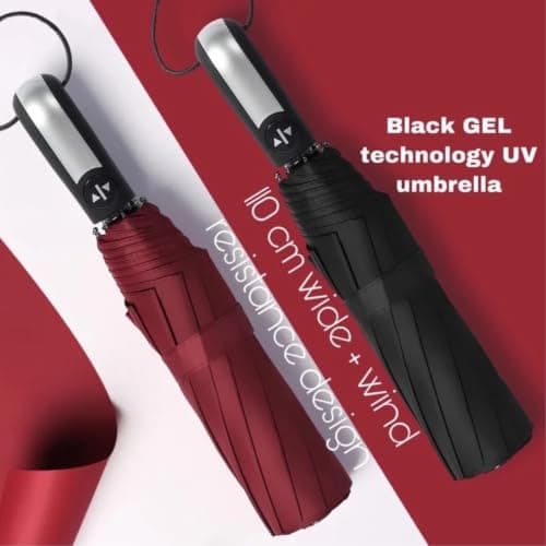 Gyios Sun Umbrella Double Layer Folding With Inner Light Blocking Coating, Windproof Waterproof Portable -burgundy — view 2