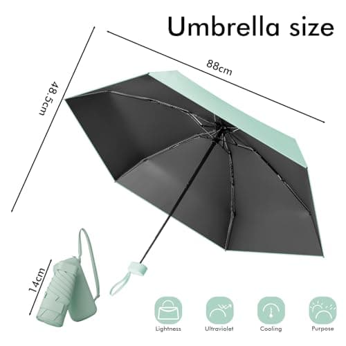 Sykerout Travel Umbrella - Compact, Lightweight, Windproof, UV Protection, with Capsule Case, Perfect for Women's Handbags(Mint Green) — view 2