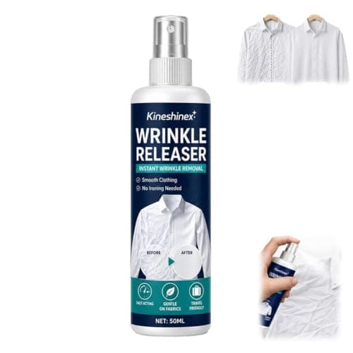 Instant Wrinkle Releaser Spray 50ml No Iron Fabric Smoothing Spray, Fabric Refresher and Deodorizing Mist, Reduces Creases on Shirts, Dresses, Bedding and Curtains, Travel Friendly