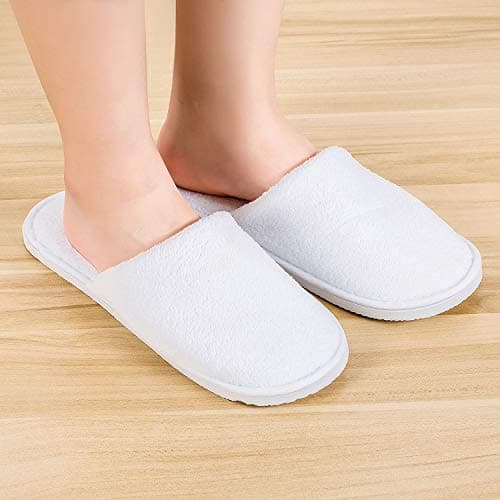 Echoapple 5 Pairs of Hotel Slippers, Non-Disposable Deluxe Closed Toe Spa Slippers, Washable and Foldable Winter Slippers for Spa, Party Guest and Travel (White, 6/7.5 UK) — view 2