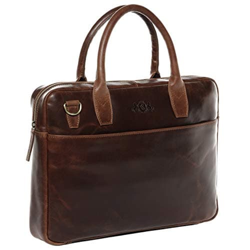 SID & VAIN Laptop Bag Boston Large Business Office Work Shoulder Bag Laptop case Real Leather 15.4 inch Laptop Portable Computer Briefcase Leather Bag Women and Men