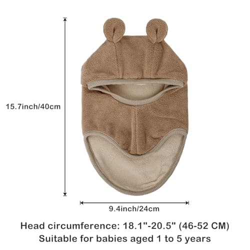 MASOCIO Toddler Hat Winter Warm Balaclava Infant Baby Boys Girls Knitted Thermal Snood Scarf 12 18 Months 2 3 4 Years Kids Children Bobble Beanie Age 1-5 Years Brown — view 6