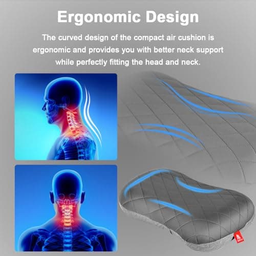 flintronic Camping Pillows, Inflatable Travel Pillows for Neck, Ultralight Beach Pillow with Storage Bags, Blow Up Pillows Ergonomic Air Pillow for Neck & Lumbar Support - Comfort in Travel (Grey) — view 5