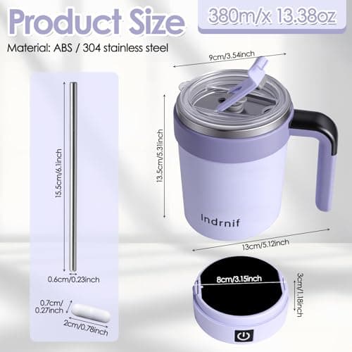 380ml Automatic Self Stirring Coffee Mug, Electric Mixing Cup with Magnetic Stirrer and LED Temperature Display, Rechargeable Travel Mug with Whisk and Detachable Base for Coffee, Milk, Cocoa (purple) — view 2