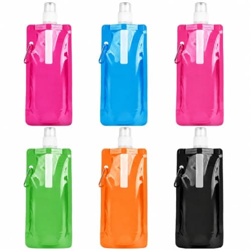 Trevixor 6Pcs Collapsible Water Bottle, Foldable Water Bottle, Festival Water Bottle Set, Reusable Folding Water Pouches with Clips for Travel, Events and Outdoor Use