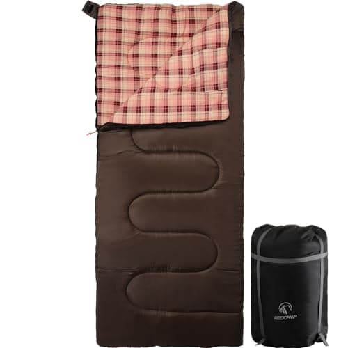 REDCAMP Cotton Flannel Sleeping Bag for Adults,3-4 Season,Brown 2lbs