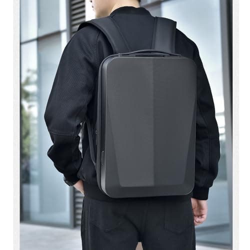 Slim Hard Shell Laptop Backpack with USB Charging Port and combination lock, Lightweight Laptop Rucksack For 15.6 inch,Waterproof Business Work backpack For Men Women Casual Travel (Black) — view 2