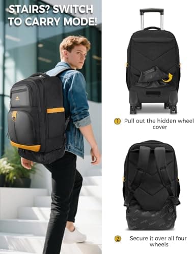 MATEIN Travel Backpack with Wheels Featuring 4 Spinner Wheels 17 Inch — view 2