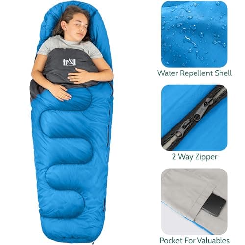 Trail Kids Sleeping Bag Mummy Shape 3 Season Camping 300gsm Boys Girls with Lightweight Rucksack Bag (Blue) — view 5