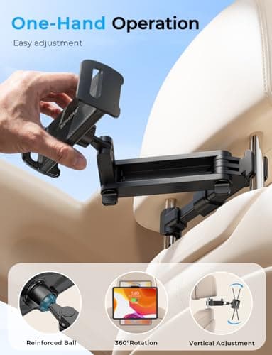 TRYONE Car Headrest Tablet Holder Mount Stretchable Backseat Tablets Stand for Kids, Car Seat Mounts Compatible with iPad Pro 12.9 Air Mini, iPhone, Galaxy Tab, Switch, All 4.7-12.9" Screen Devices — view 5
