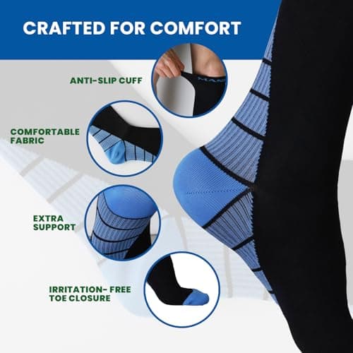 MASHAR Compression Socks for Men & Women – 20-30 mmhg Graduated Support Stockings for Travel, Flight, Running, Nurses, Pregnancy, Maternity, Sports, Calf & Ankle Circulation (Blue, L/XL) — view 2
