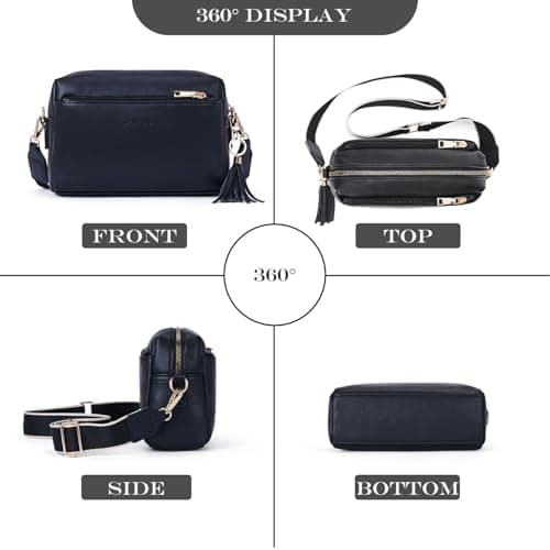 Roulens Small Crossbody Bag with 3 Zip Compartments,Vegan Leather Phone Bag for Women,Shoulder Bag with Adjustable and Removable Wide Strap — view 6