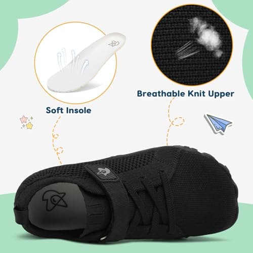 JOINFREE Kids Barefoot Shoes Boys Girls Wide Fit Trainers Lightweight Non Slip Zero Drop Sneakers for Toddler Little Big Kids Breathable Walking Shoes for School & Outdoor Black UK Child 8 — view 4