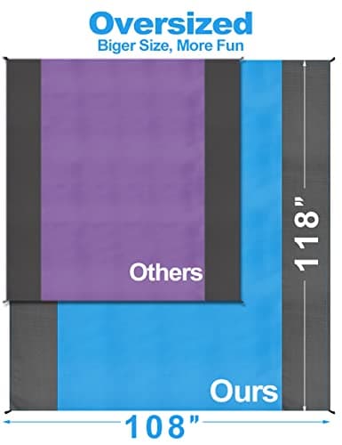 Henrycares Beach Blanket Picnic Blanket, Extra Large 300 x 275cm Sandproof Waterproof Beach Mat with 4 Stakes for 7-10 Adults, Summer Essentials Outdoor Blanket for Travel Camping Hiking Picnic (Blue) — view 3