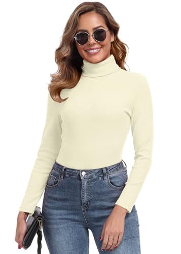 IWOLLENCE Turtleneck Women Thermal Tops Polo Neck Jumpers (Cream, M) — view 2