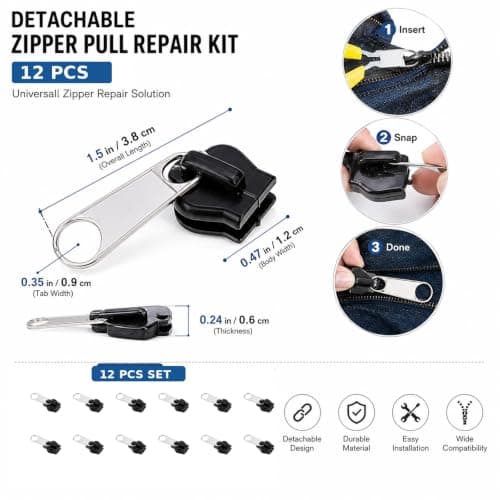 Thfaeyta 12 Pcs Plastic Zip Repair Kit Replacement Zipper Slider Zip Fixer — view 2