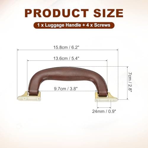 sourcing map PU Leather Luggage Handle, 0.9" Hole Distance Vintage U-Shape Replacement Strap Handle for Travel Handbag Guitar Musical Box Gift Boxes, Brown/Gold — view 2