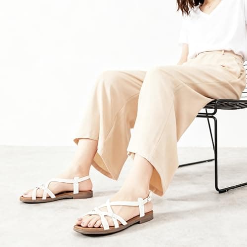 Veittes Women's Dressy Casual Strappy Flat Slide Sandals,White 10 — view 3