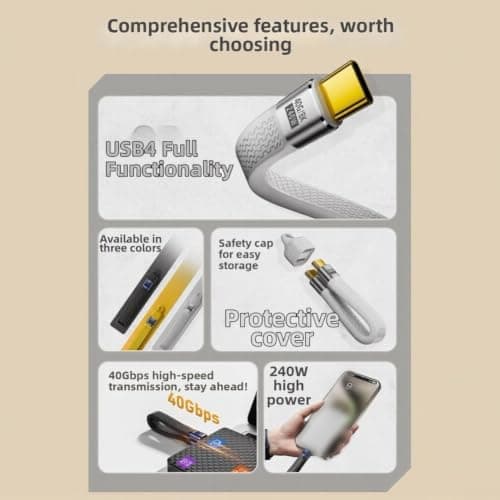 Compact USB C Charging Cable for Travel Portable(Yellow) — view 2