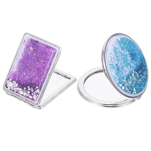 DOITOOL 2pcs round Double Sided Portable Makeup Mirror Abs Foldable