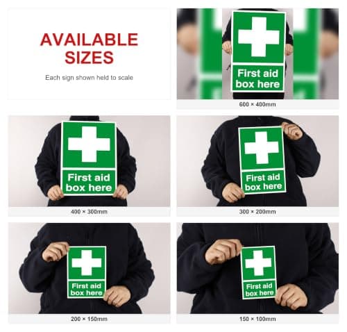 First aid box here - safety sign - AED sign, first aid stickers, first aid kit - 1.2mm Rigid plastic for indoor/outdoor usage (150mm x 100mm) Viewing Distance within 3m. — view 2