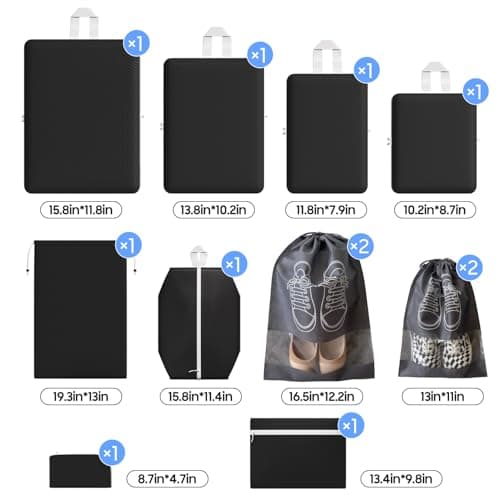 12 Pack Compression Packing Cubes, Expandable & Ultralight Travel Organizers, Waterproof Luggage Packing Set for Carry-On, Suitcase, Backpack (Black) — view 3