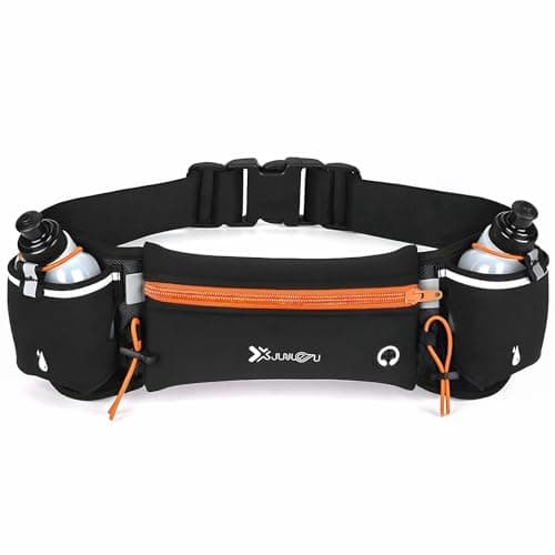 Running Belt with Water Bottles (2 x 175ML), Hydration Belt for Men and Women, Water Bottle Holder Running Pouch Belt, Fanny Pack Fits 7 inches Phones, Waist Pack for Running Hiking Climbing (Orange)