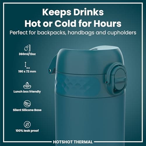 ION8 Insulated Travel Mug, Leak Proof, Triple Lock Secure, Spill-Free in Transit, Hygienic Cover, Easy-to-Clean, Perfect On-The-Go, Soft Base, Stainless Steel, Deep Teal — view 2