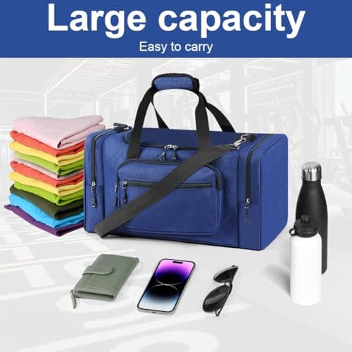 OSDUE Sports Duffle Bag, Gym Duffle Bag for Women Men,35L Waterproof Travel Sports Duffel with Shoulder Strap Holdall Holdall Overnight Weekend Bags for Gym Travel Swimming, Blue — view 6