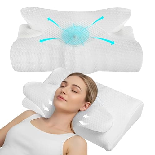 Lavio Cervical Memory Foam Pillow for Neck Pain, Orthopedic Neck Pillow Ergonomic Head Neck Support Pillow for Side, Back & Stomach Sleepers with Removable Cover (White)