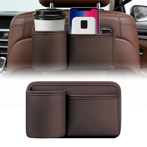 Hanging Car Storage Bag, Waterproof PU Leather Car Side Pocket Organizer, Universal Car Pocket Pouch Cell Phone Holder for Car, Car Seat Gap Filler Storage Accessories for Car Door, Console (Brown)