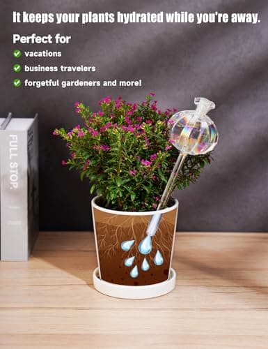 NiHome Cactus-Shaped Glass Plant Self-Watering Globes 6-Pack, Glass Waterer Stakes for Potted Plants, Automatic Mini Irrigation System, Adorable Gardening Tool (Iridescent, 3 Large + 3 Medium) — view 5