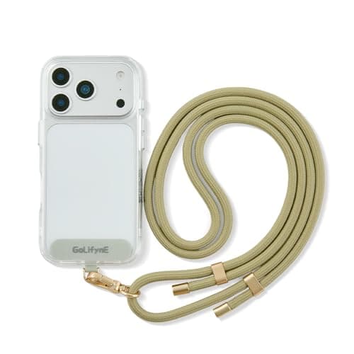 Golifyne 7mm Crossbody Phone Lanyard | 80-150cm Universal Phone Strap | w/ 2 Non-Adhesive Tether Tabs | Compatible with iPhone/Samsung/Huawei Smartphones (no cases included) - Olive Green