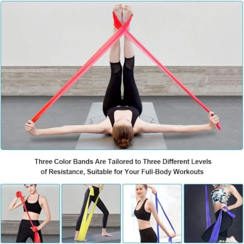 Resistance Bands, Exercise Band with 3 Resistance Levels,1.5M/4.9ft Skin-Friendly Long Resistance Bands Set Men Women, Workout Band Ideal for Pilates, Strength Training, Yoga, Gym, Fitness — view 6