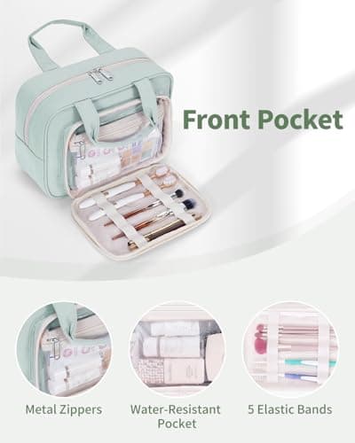Narwey Full Size Toiletry Bag Large Wash Bag Makeup Bag Travel Organizer Cosmetic Bag for Women (Mint Green) — view 4