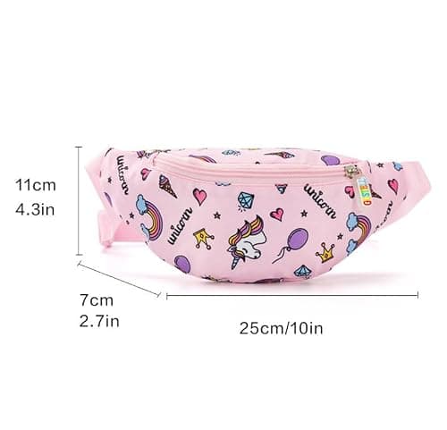 Dzxin Kids Fanny Pack, Cute Unicorn Kids Bum Bag Bumbag Waist Pack Cartoon Hipsack Belt Bag Small Belt Bum Bag Crossbody Purse Waist Pouch for Toddler Girls Boys Running Hiking Travel Sports(Pink) — view 2