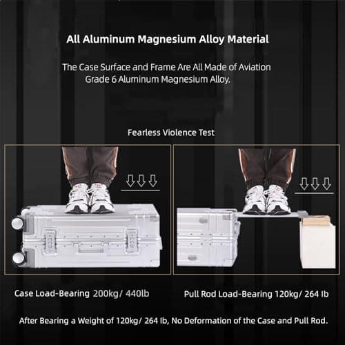 All Aluminum Hardshell Luggage with Lock, Zipperless Hardside Carry on Suitcase with Spinner Wheels, Checked Aluminium Suitcase Metal Rolling Luggage Case for Business, Travel (Black, 24 inch) — view 6