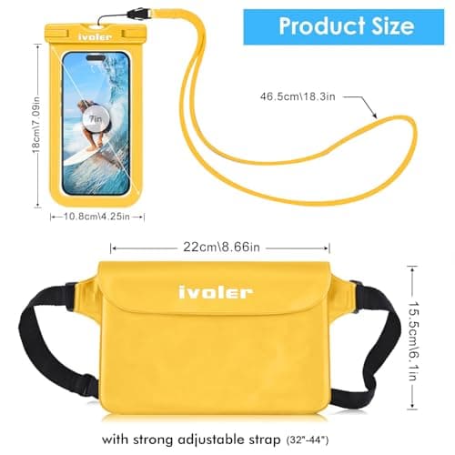ivoler [2 Pack Waterproof Phone Case & Pouch Set, IPX8 Dry Bag with Waist Strap for Beach, Swimming, Kayaking, Fits iPhone 17 16 15 Pro Max, Samsung S26 S25 Ultra, Up to 7.0" - Beige — view 2