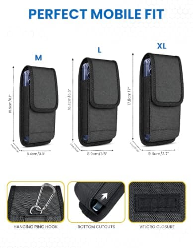 Laven & Ivory Cell Phone Pouch, Universal Phone Belt Holder with Adjustable Strap & Multiple Pockets, Nylon Holster Case with Belt Loop & Clip, Phone Pouch for 4.5-6.3 inch Smartphones (XL) — view 5