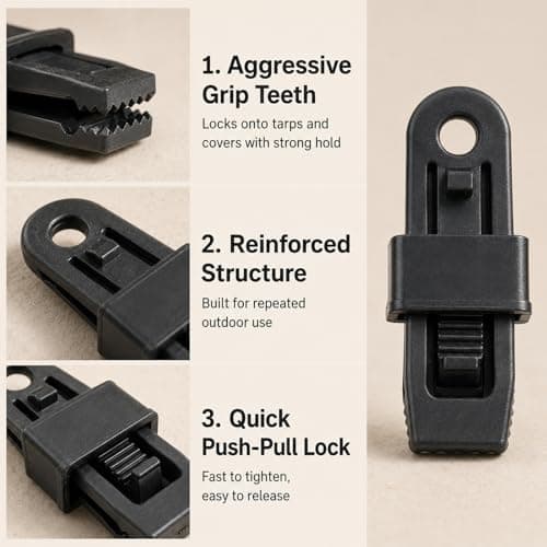 LKTFATD 12 Pcs Heavy Duty Tarpaulin Clips, Crocodile Mouth Tarp Clamps with Stainless Steel Springs, Durable Tent Fasteners for Camping, Caravan, Garden & Outdoor Use — view 4