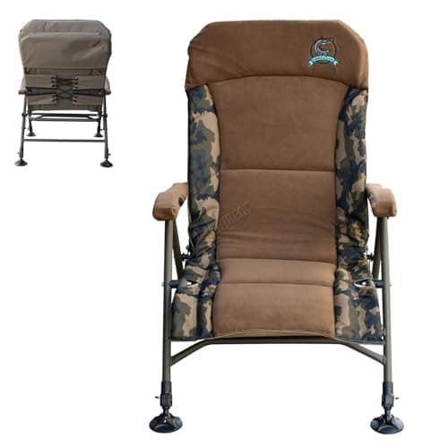 CARPZILLA Foldable Recliner Fishing Chair Armchair Adjustable Backrest Legs Rotating Feet Durable Portable Oxford Fabric Heavy Duty Padded 4CM Cushion 150KG Weight Limit Equipment Accessories Camo — view 3