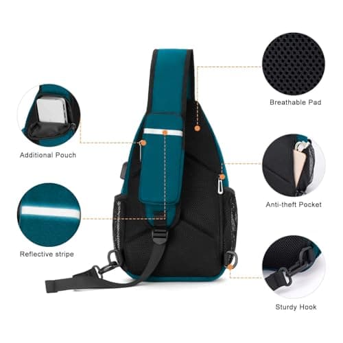 MOSISO Sling Backpack Bag, Crossbody Shoulder Backpack, Teal Green — view 3