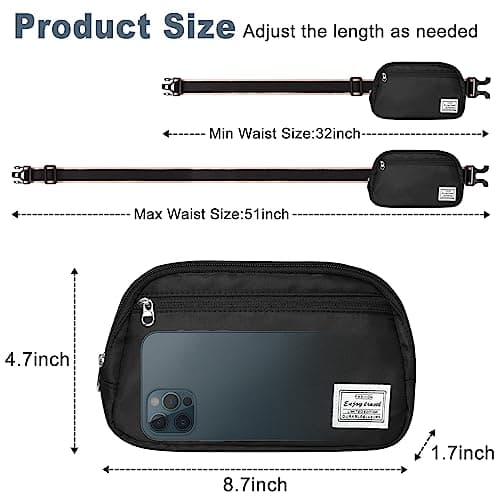 DMLuna Small Crossbody Bags for Women Trendy, Lightweight Waist Pack for Women & Men, Mini Belt Bag, Waist Bag with Adjustable Strap for Running Workout Traveling, Black — view 3