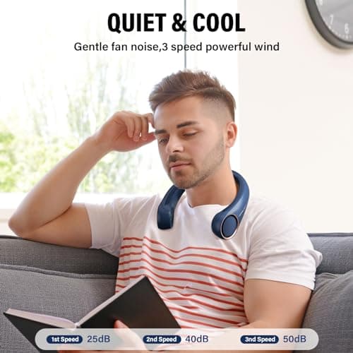 Morelax Neck Fan, Portable Neck Fan,Hands Free Bladeless Mini Fan with 360°Cooling Airflow, 3 Speeds Adjustable,Ultra Quiet Wearable, Suitable for Indoor Outdoor Travel Sports (Blue) — view 6